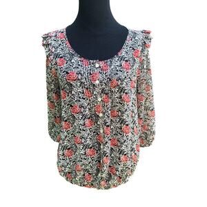 Urban Outfitters Rose Pattern Long Sleeve Blouse Size Small